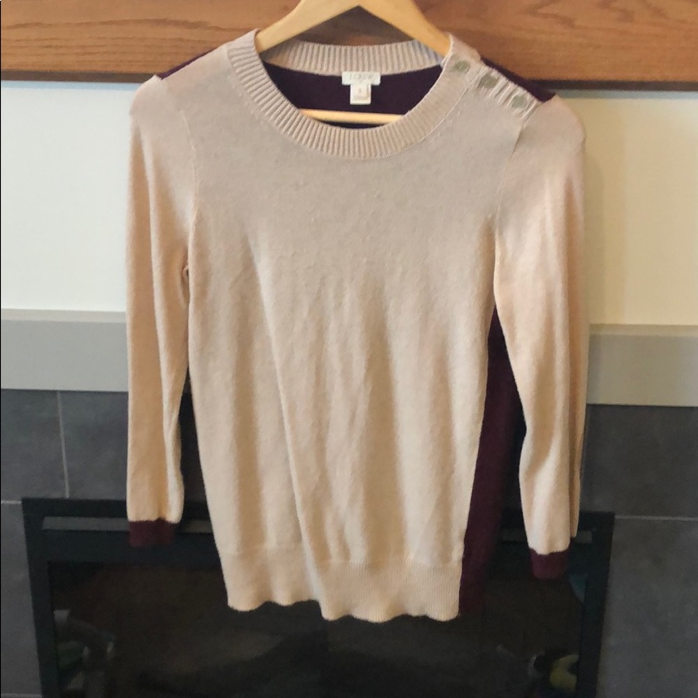 J Crew tan burgundy merino wool sweater